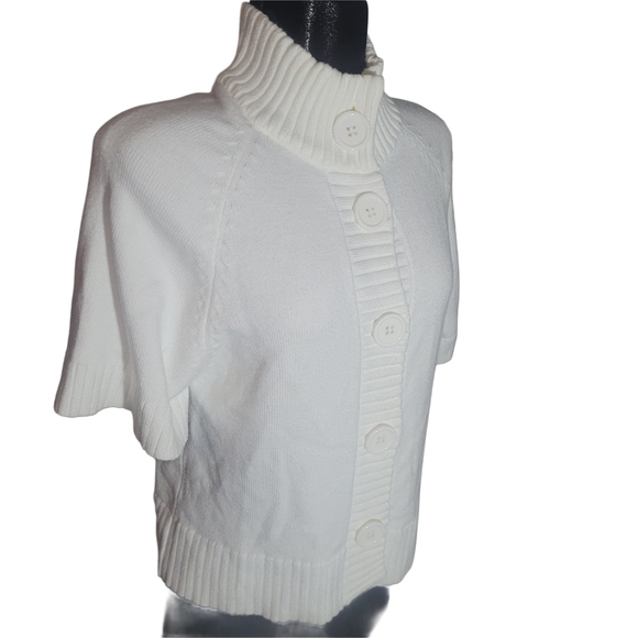Coco Y Club White Short Sleeve Button-Up Mock Neck Sweater S - Picture 3 of 7